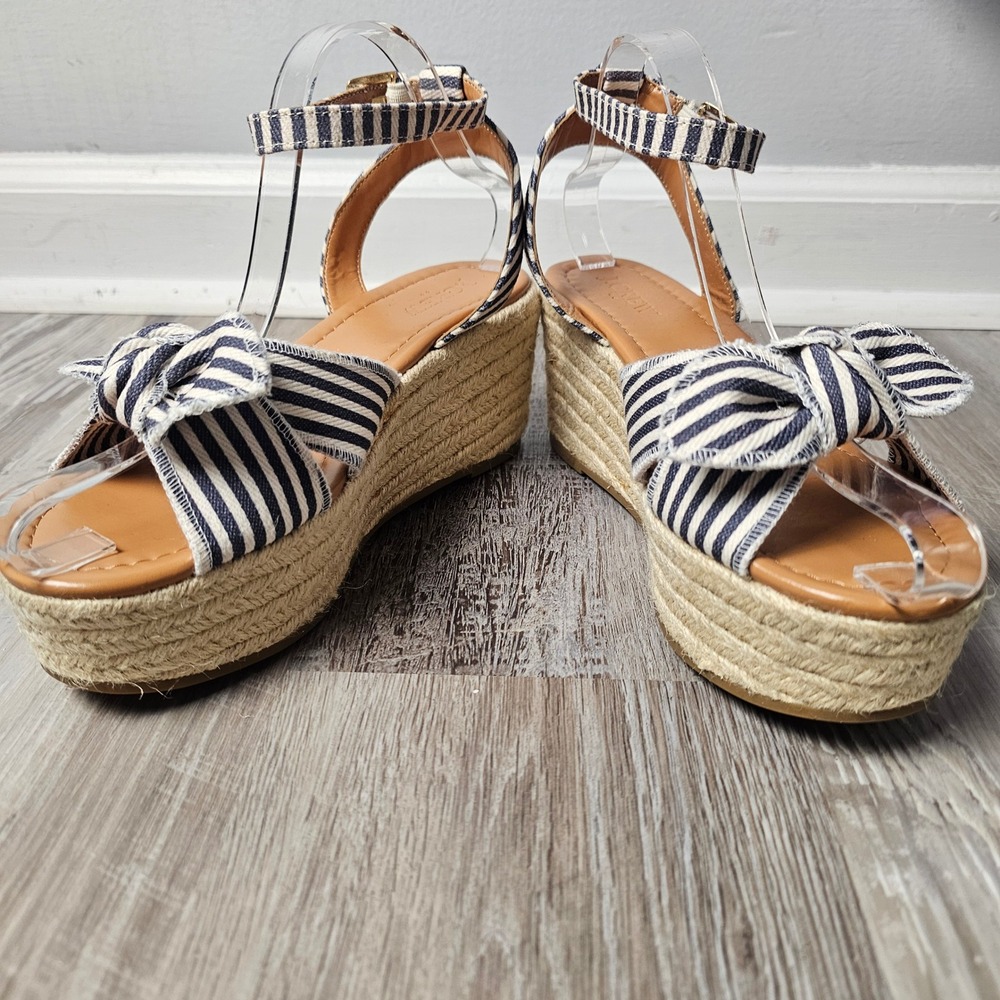 J Crew Womens Striped Knot Bow Platform Espadrille Wedge Sandals 7.5 Nautical